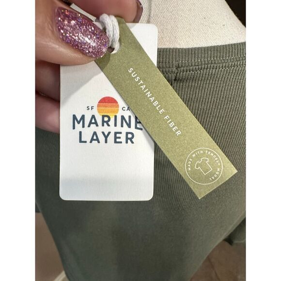 NWT Marine Layer Olive Lexi Rib Twist Front Tee Stretch Crewneck Top Women’s XL - Picture 10 of 14
